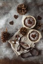 Cookies in the Shape of Heart for Valentine Day on wooden background. Copy space Royalty Free Stock Photo