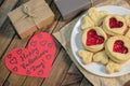 Cookies in the shape of hearts and gifts Valentine`s day