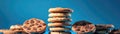 Cookies Standing On Gradient White Blue Background Wide Panoramic. Generative AI Royalty Free Stock Photo