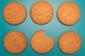 Cookies studio image. Homemade tasty cookies on a blue background.