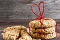 Cookies for Valentine`s Day with red heart shaped ribbon Royalty Free Stock Photo