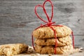 Cookies for Valentine`s Day with red heart shaped ribbon Royalty Free Stock Photo