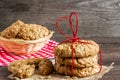 Cookies for Valentine`s Day with red heart shaped ribbon Royalty Free Stock Photo