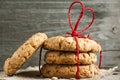 Cookies for Valentine`s Day with red heart shaped rope Royalty Free Stock Photo