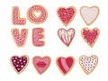 Cookies for Valentine s Day set, the inscription love in the form of cookies. Decorative objects for Mother s Day, Valentine s Day Royalty Free Stock Photo
