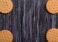 Cookies on wooden background. A place for a label. Place of text. Tea biscuits. Coffee biscuits.