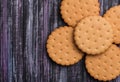 Cookies on wooden background. A place for a label. Place of text. Tea biscuits. Coffee biscuits.