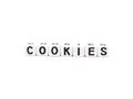 cookies word built with white cubes and black letters on white background