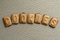 Cookies word spelled out with cookie letters or characters