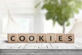 Cookies word on wooden blocks