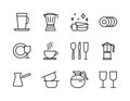 Cooking accessories flat line icons set. Kitchen equipment, utensil and cutlery. Simple flat vector illustration for clinic, web Royalty Free Stock Photo