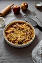 Cooking apple pie pastry. Raw pie with red apples in baking tin Royalty Free Stock Photo