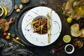 Cooking Asian wok with stir fry veal and vegetables Chinese food Top view. Royalty Free Stock Photo