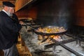 Cooking of an authentic paella in Valencia, Spain