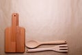 Cooking background. Cutting board on craft paper Royalty Free Stock Photo