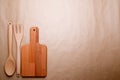 Cooking background. Cutting board on craft paper Royalty Free Stock Photo