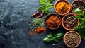 Cooking background with herbs and spices. Royalty Free Stock Photo