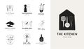 Cooking, baking and homemade food collection of hand drawn logos. Trendy modern illustrations, coffee shop and