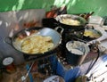 Cooking Bakwan, Tempe Mendoan and Tahu Isi on the roadside