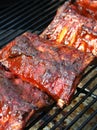 Cooking barbecue pork ribs on a grill