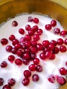 Cooking in a basin of jam from a red ripe cherry with sugar