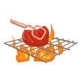 Cooking beef on barbecue icon, cartoon style