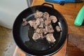Cooking a beef kidney meat dish Royalty Free Stock Photo