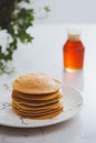 Cooking for breakfast. Delicious homemade pancakes on a plate Royalty Free Stock Photo