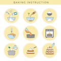 Cooking cake. Preparing food stages steps of cooking baked ingredients delicious cuisine tasty products recent vector Royalty Free Stock Photo