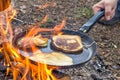 Cooking in the camp on open air Royalty Free Stock Photo