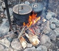 Cooking campfire food Royalty Free Stock Photo