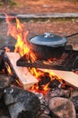 Cooking at the campfire traditional dish Royalty Free Stock Photo