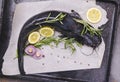 Cooking catfish with spices and rosemary Royalty Free Stock Photo