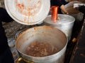 Cooking in cauldron for carnival event of village Kipseli Arta