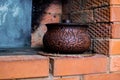 Brown clay pot in the Russian stove Royalty Free Stock Photo