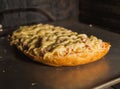 Cooking cheese pizza in a hot oven