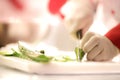 Chef Cutting cucumber on board Royalty Free Stock Photo