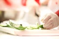 Chef Cutting cucumber on board Royalty Free Stock Photo