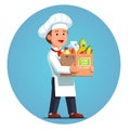 Cooking chef holding box with delivery meal Royalty Free Stock Photo