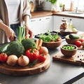 Cooking - chef\'s hands preparing vegetable vegetarian stew (thick soup). Kitchen scenery - pot with recipe