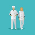 Cooking chefs characters. Vector illustration in flat style design. Woman and man chef cook Royalty Free Stock Photo