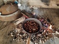Cooking chestnut on fire, delicious food