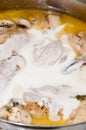 Cooking chicken with mushrooms in neutral cream and butter