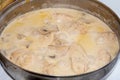 Cooking chicken with mushrooms in neutral cream and butter