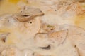 Cooking chicken with mushrooms in neutral cream and butter