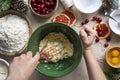 Cooking Christmas cookies. Mixing ingredients in a bowl. Step by step recipe Royalty Free Stock Photo