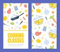 Cooking Class Card Template with Kitchen Utensils Seamless Pattern, Culinary Courses, Element Can Be Used for Banner