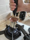 cooking cocoa on a gas stove