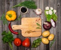 Cooking. Colorful ingredients for vegetarian cooking on rustic w Royalty Free Stock Photo