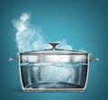 Cooking concept. cut saucepan with boiling water